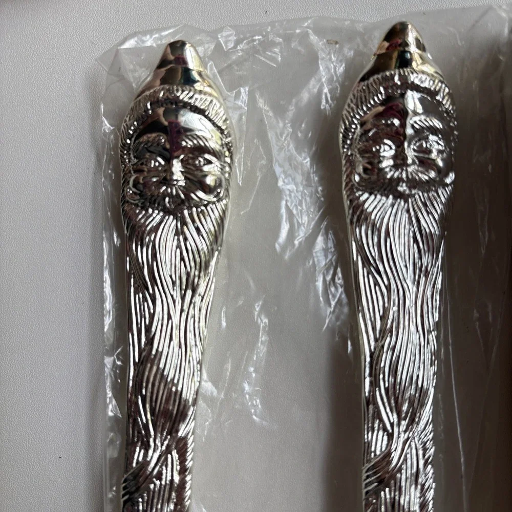 Vintage Silver Silverplated Santa Claus Salad Fork & Spoon Serving Holiday
